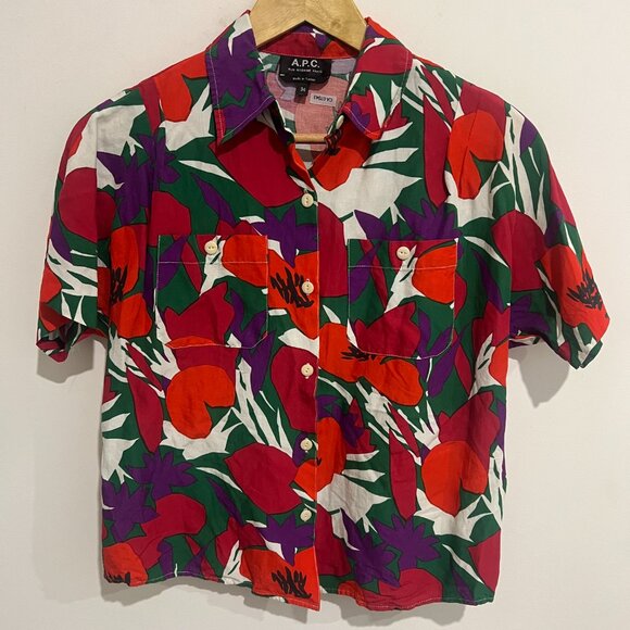 A.P.C. APC Current Floral Short Sleeve Shirt size 34 - Picture 2 of 4